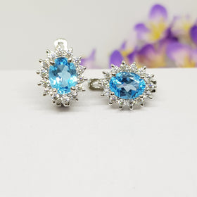 CM49 : ต่างหูเงินแท้ 925 ฝัง Blue Topaz