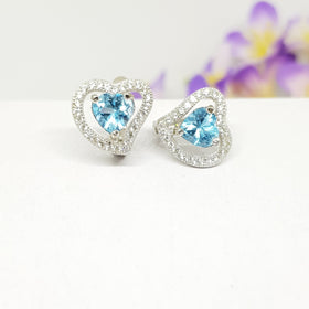 CM50 : ต่างหูเงินแท้ 925 ฝัง Blue Topaz