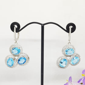 CM45 : ต่างหูเงินแท้ 925 ฝัง Blue Topaz